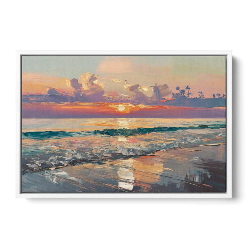 Naples Sunset Over The Gulf - White Frame Canvas