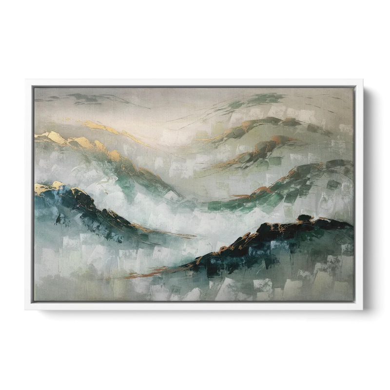 Gatlinburg Misty Mountain Gray Landscape - White Frame Canvas
