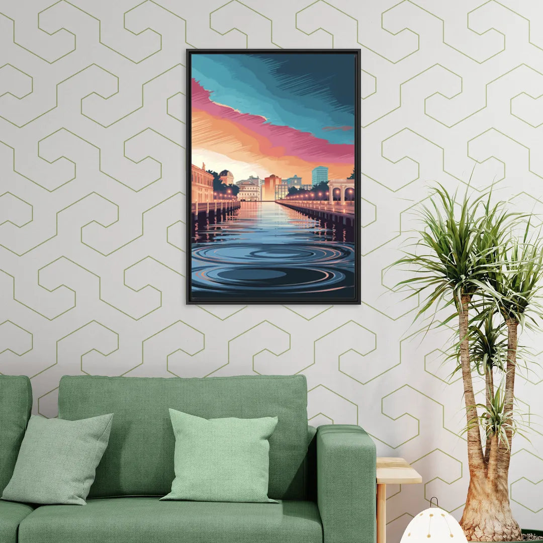St. Petersburg Skyline Reflection - Living Room Black Frame Canvas