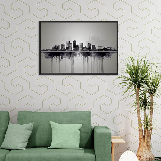 Rochester Cityscape Reflection - Living Room Black Frame Canvas