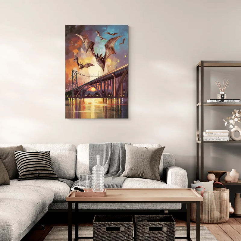 Austin Soaring Bats Scene - Canvas Wall Art Living Room