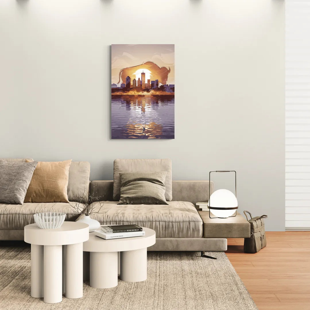 Buffalo Cityscape Reflection - Canvas Wall Art Living Room