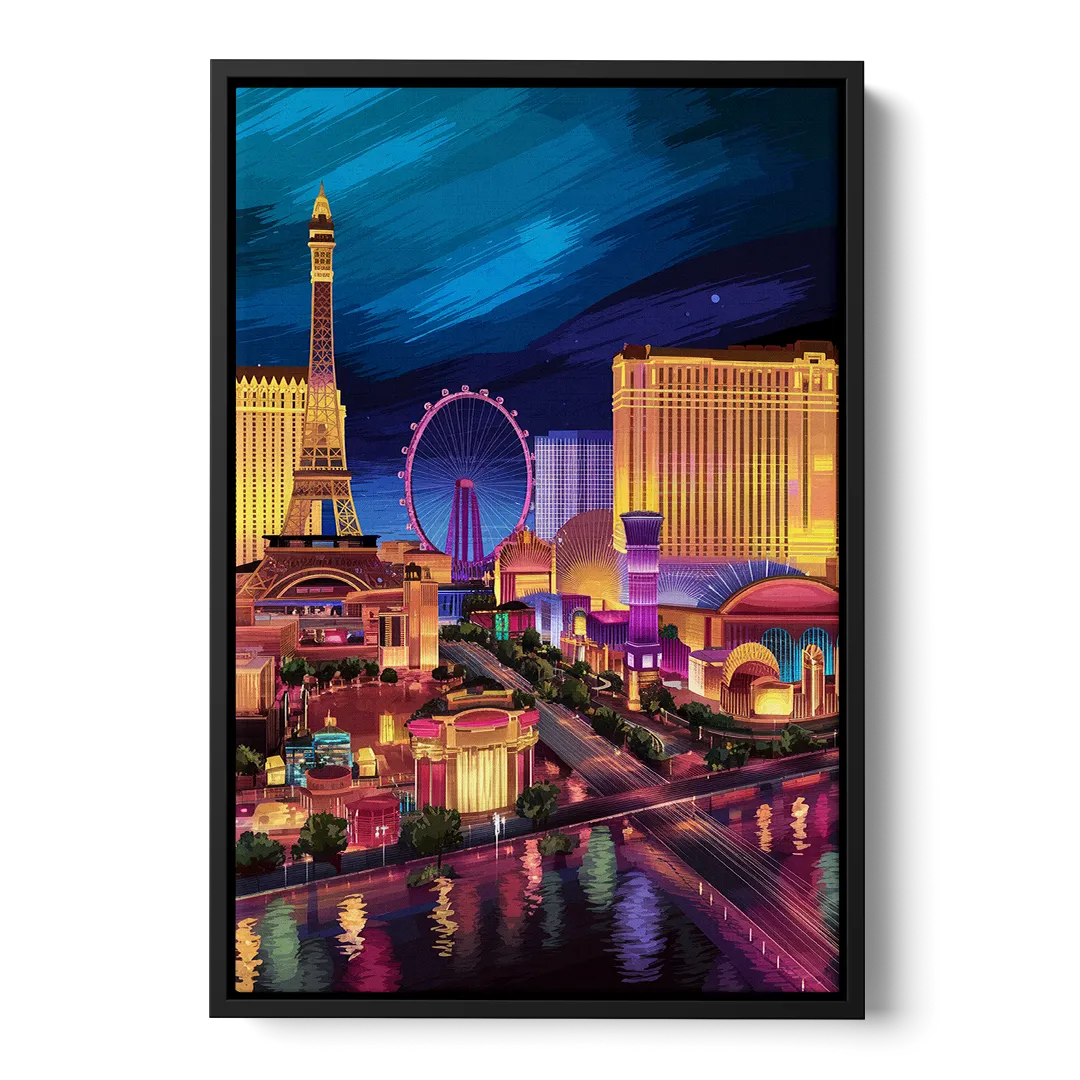 Las Vegas Skyline Panorama - Black Frame Canvas