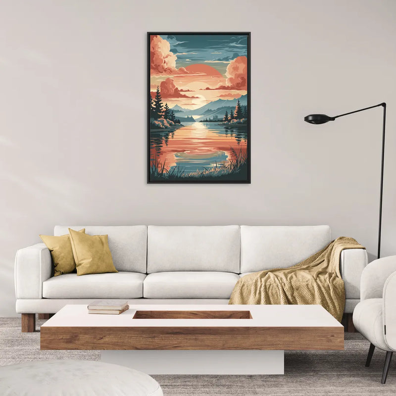 Burlington Sunset Reflections - Living Room Black Frame Canvas