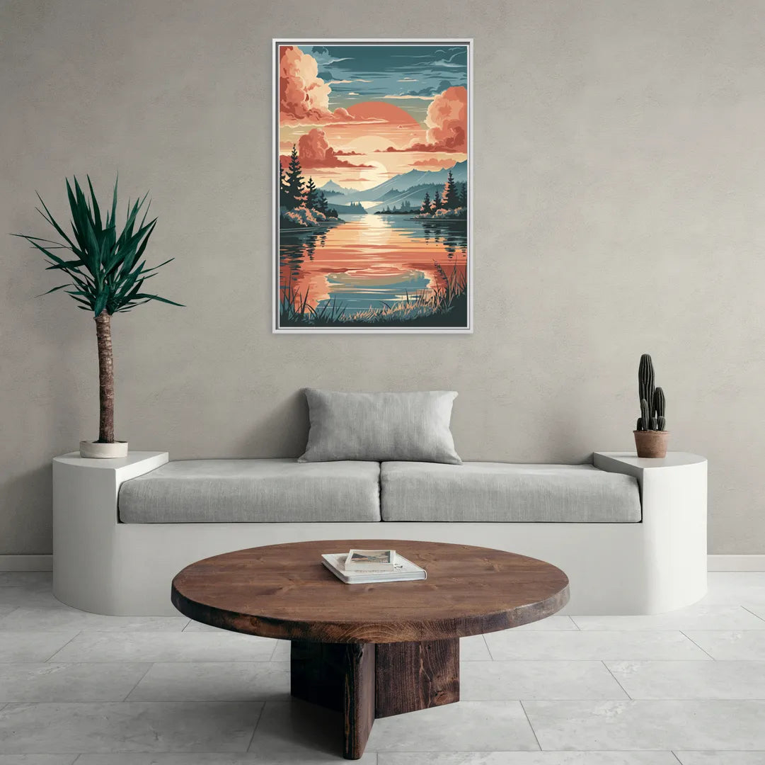 Burlington Sunset Reflections - Living Room White Frame Canvas