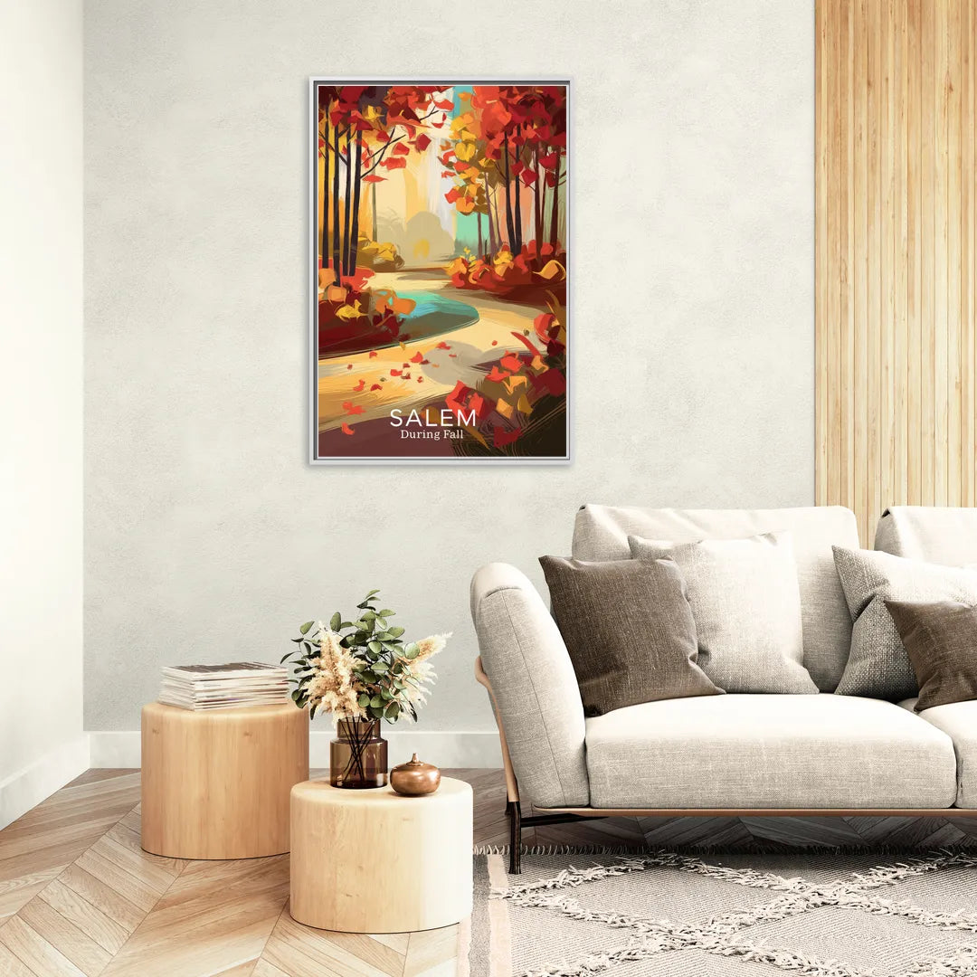 Salem Fall Foliage - Living Room White Frame Canvas