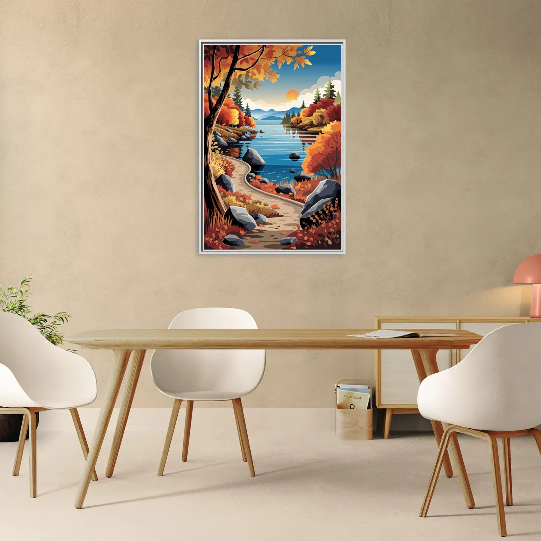 Lake Tahoe Autumn Colors - Living Room White Frame Canvas