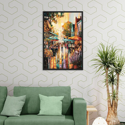 Madison Summer Festival Scene - Living Room Black Frame Canvas