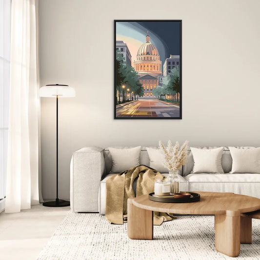 Madison Capitol Dome Glow - Living Room Black Frame Canvas