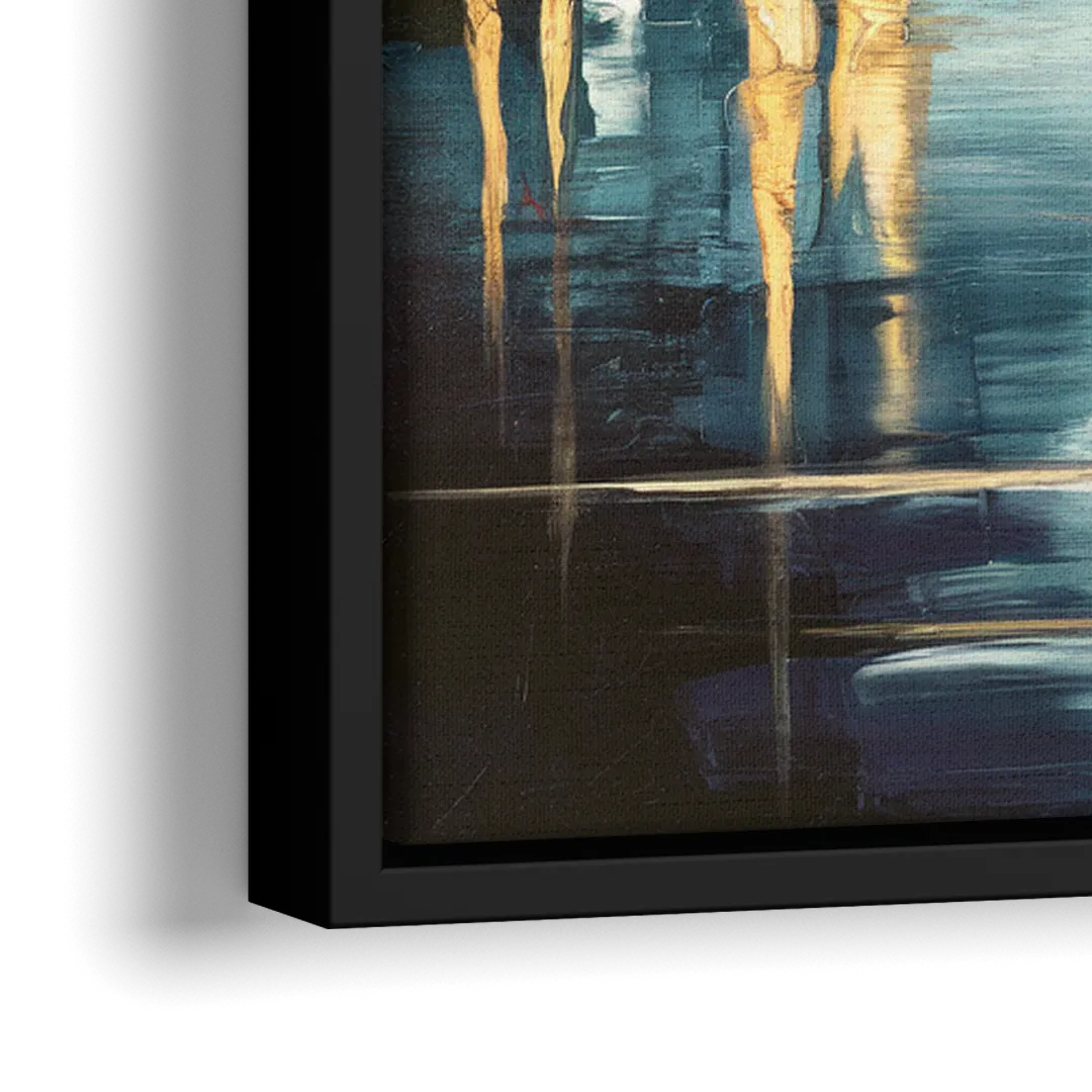 Philadelphia Skyline at Night - Close-Up Black Frame Canvas