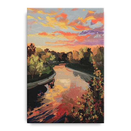 Fort Wayne Sunset Over River - Canvas Wall Art