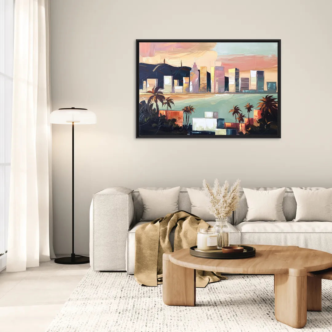 San Jose Downtown Skyline - Living Room Black Frame Canvas