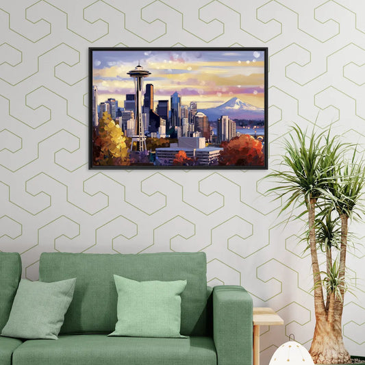 Seattle Iconic Landmarks - Living Room Black Frame Canvas