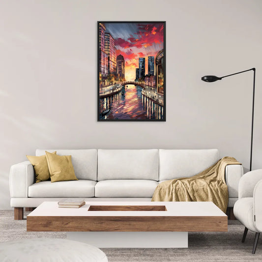 Garland Cityscape Sunset - Living Room Black Frame Canvas