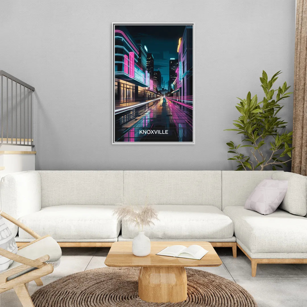 Knoxville Urban Night Lights - Living Room White Frame Canvas