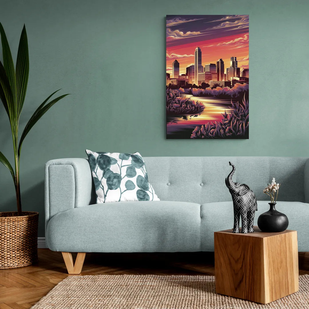 Austin Skyline Sunset - Canvas Wall Art Living Room