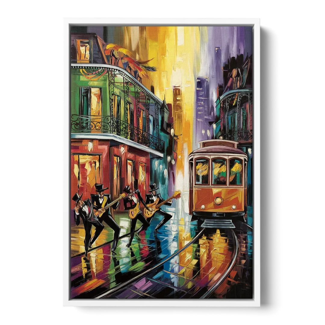 New Orleans Symbols of Culture - White Frame Canvas