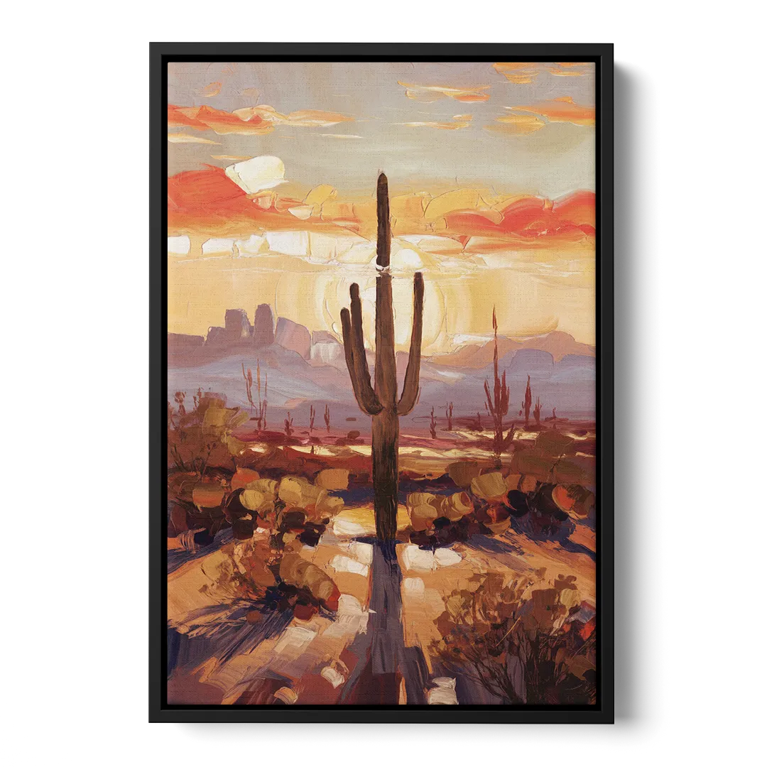 Phoenix Cactus Silhouette - Black Frame Canvas