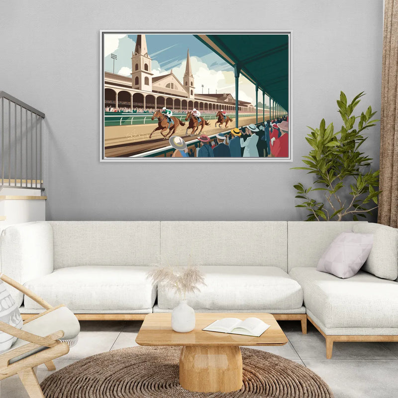 Louisville Churchill Downs Scene - Living Room White Frame Canvas