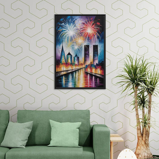 Montreal Fireworks Festival - Living Room Black Frame Canvas