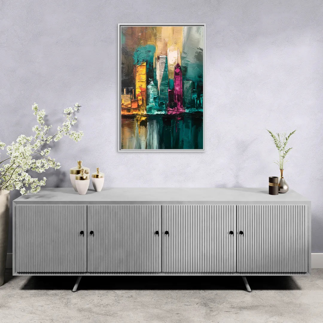 Lancaster Scenic Skyline - Living Room White Frame Canvas