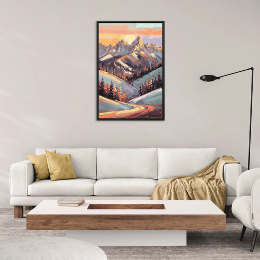 Park City Sunrise Panorama - Living Room Black Frame Canvas