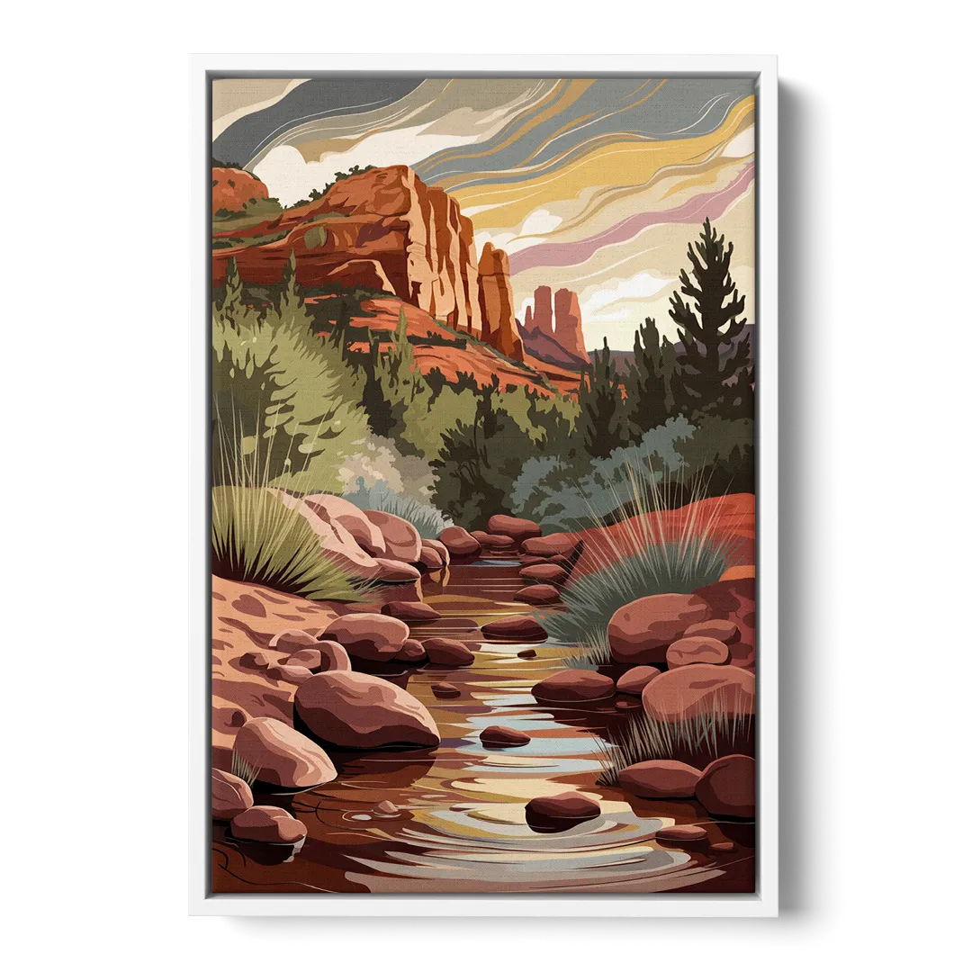 Sedona Oak Creek Reflections - White Frame Canvas