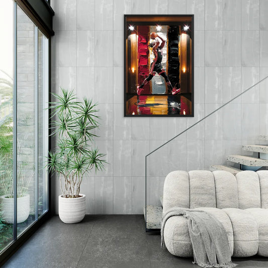 Miami Heat Court Action - Living Room Black Frame Canvas