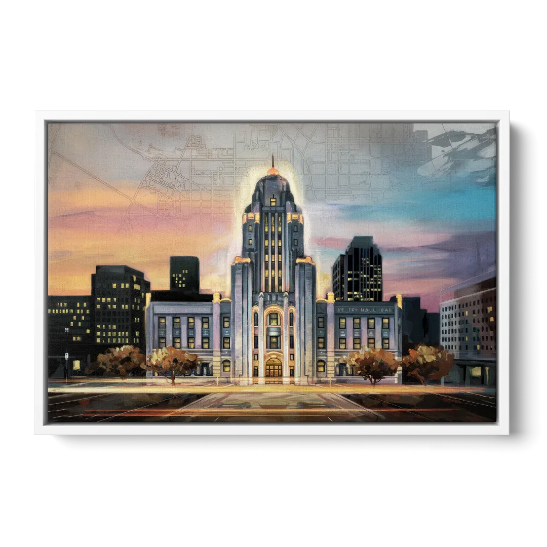 Buffalo City Hall Iconic View - White Frame Canvas