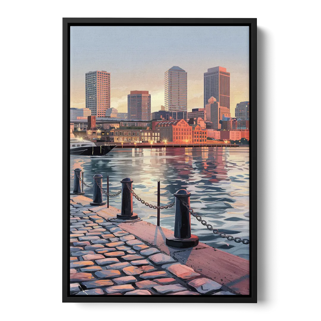 Boston Waterfront Serenity - Black Frame Canvas