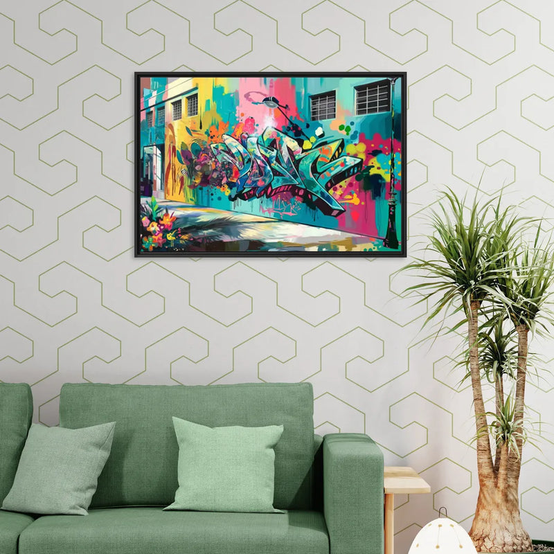 Miami Wynwood Murals - Living Room Black Frame Canvas