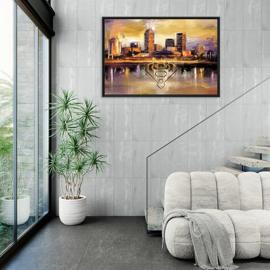 Baltimore Skyline With Orioles Theme - Living Room Black Frame Canvas