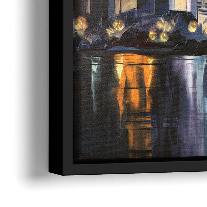 Toledo Nighttime Skyline - Close-Up Black Frame Canvas