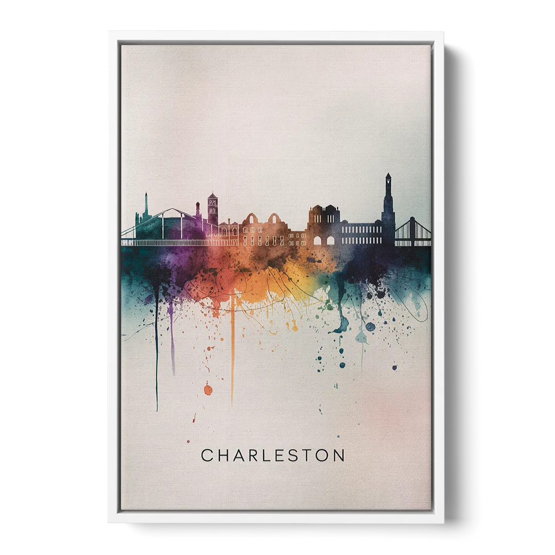 Charleston Historic Skyline - White Frame Canvas