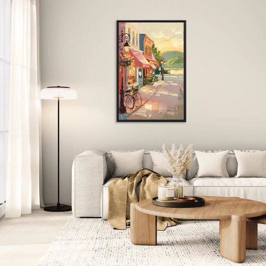 Mackinac Island Main Street Charm - Living Room Black Frame Canvas