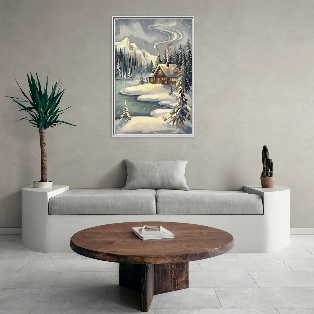 Lake Placid Winter Wonderland - Living Room White Frame Canvas