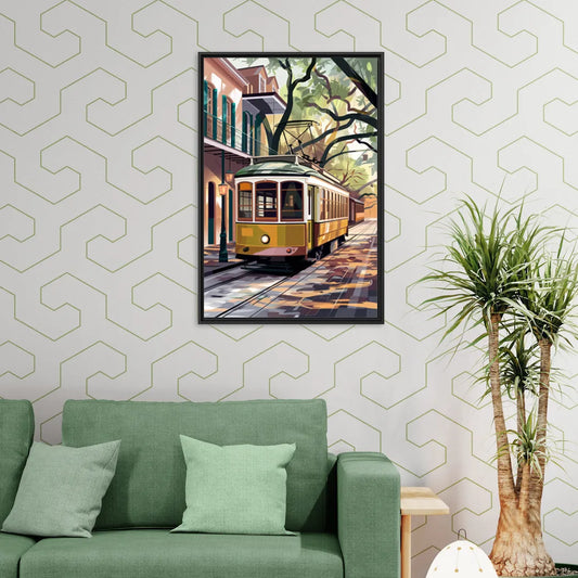 New Orleans Historic Streetcars - Living Room Black Frame Canvas