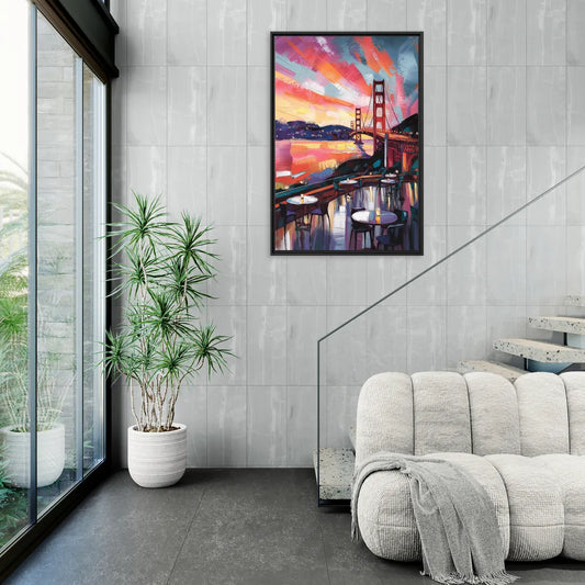 San Francisco Sunset Over the Bay - Living Room Black Frame Canvas