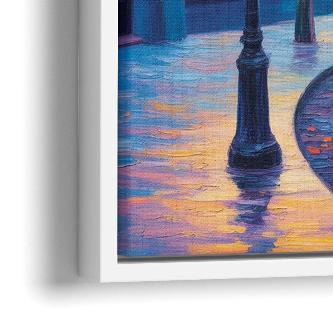 Crescent Street Lights - Close-Up White Frame Canvas