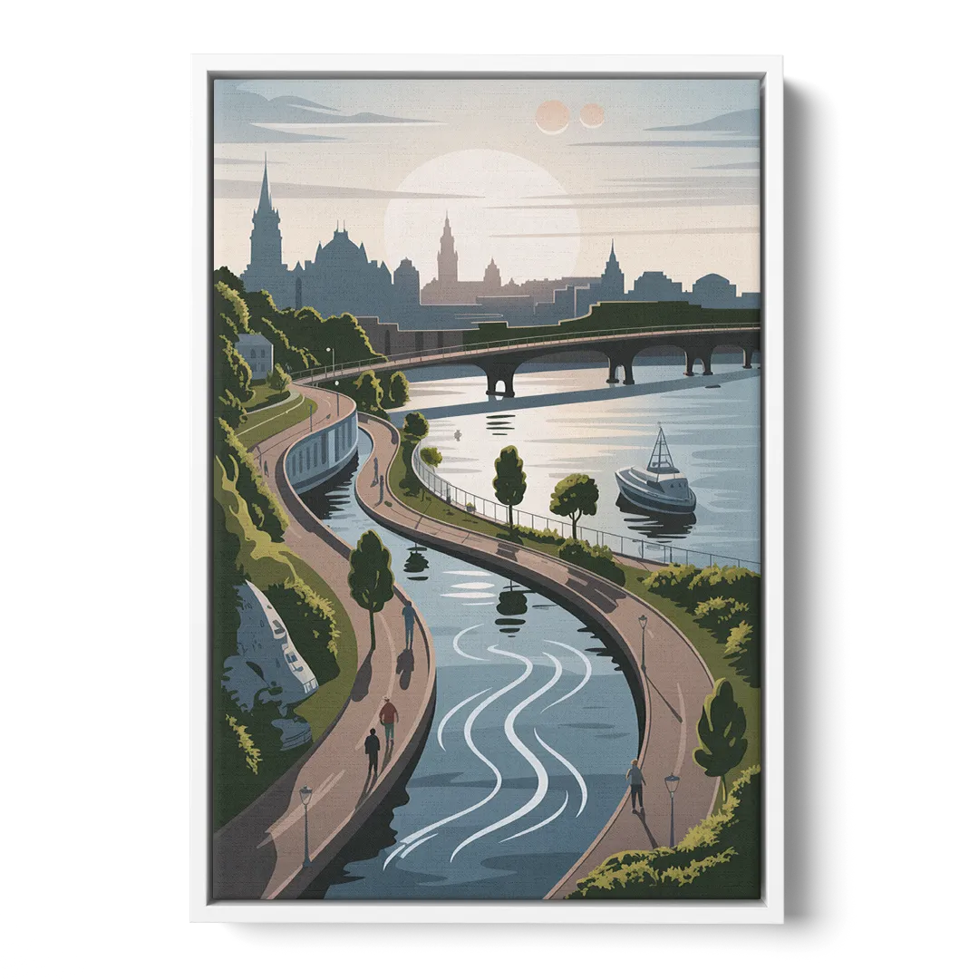 Quebec City Scenic Pathway - White Frame Canvas