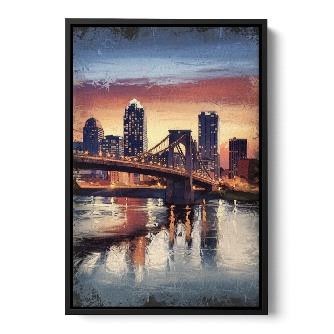 Cincinnati Skyline with River Reflection - Black Frame Canvas