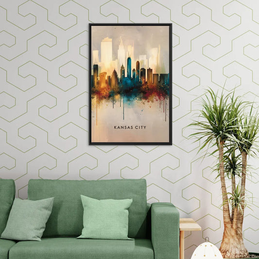 Kansas City Artistic Skyline - Living Room Black Frame Canvas