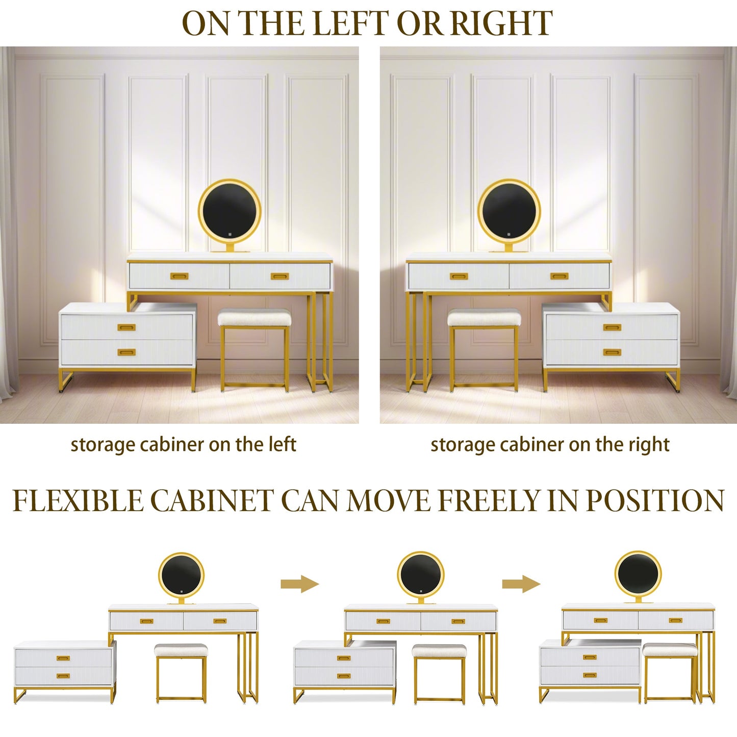 Elegant 4-Drawer Vanity Table with Side Cabinet – Modern Home Decor