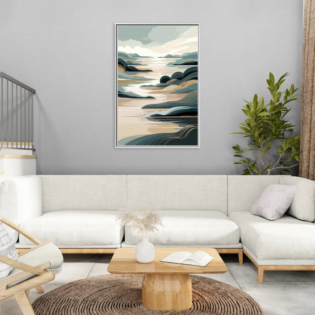 Joseph Scenic Horizon - Living Room White Frame Canvas