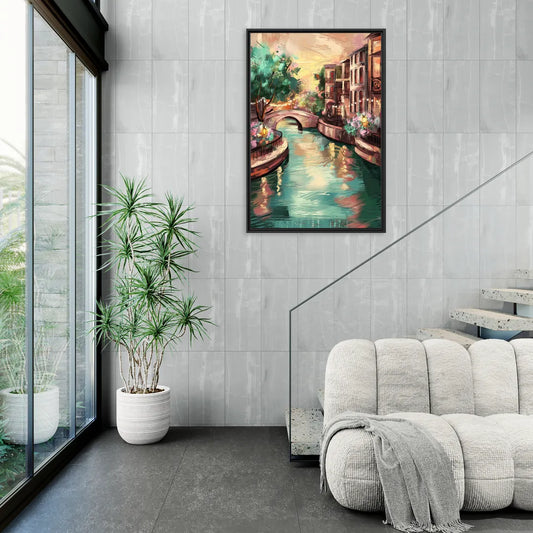 San Antonio Scenic Riverwalk - Living Room Black Frame Canvas