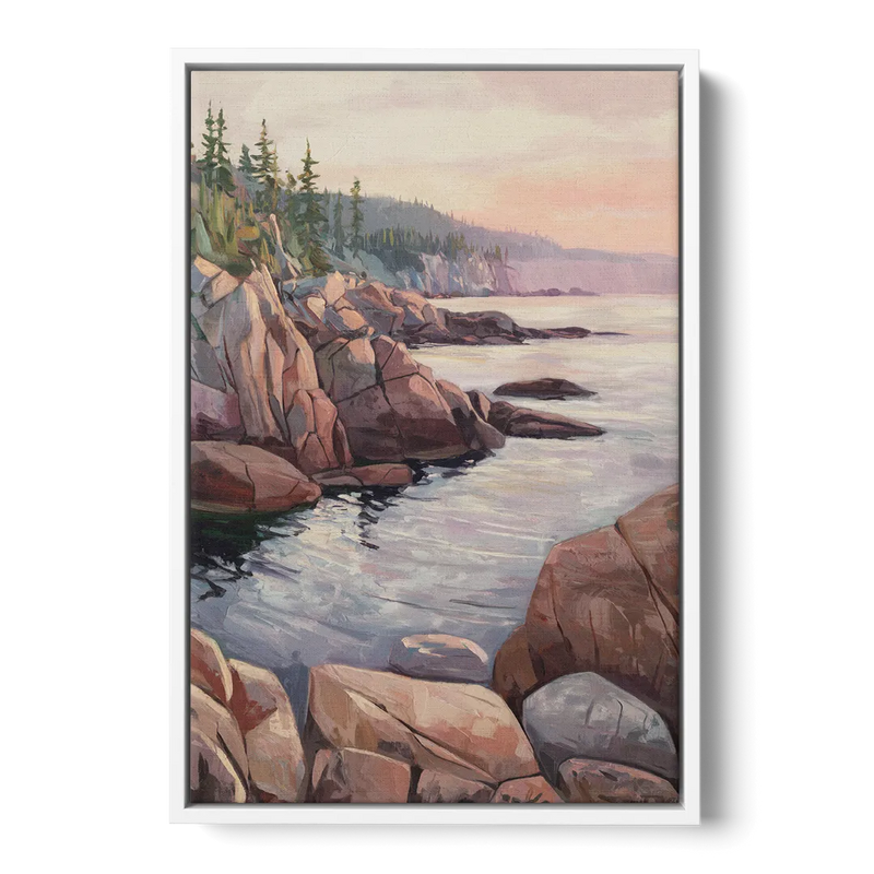 Bar Harbor Rocky Shoreline - White Frame Canvas