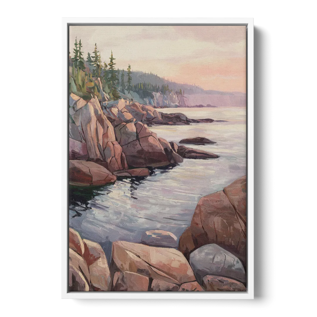 Bar Harbor Rocky Shoreline - White Frame Canvas