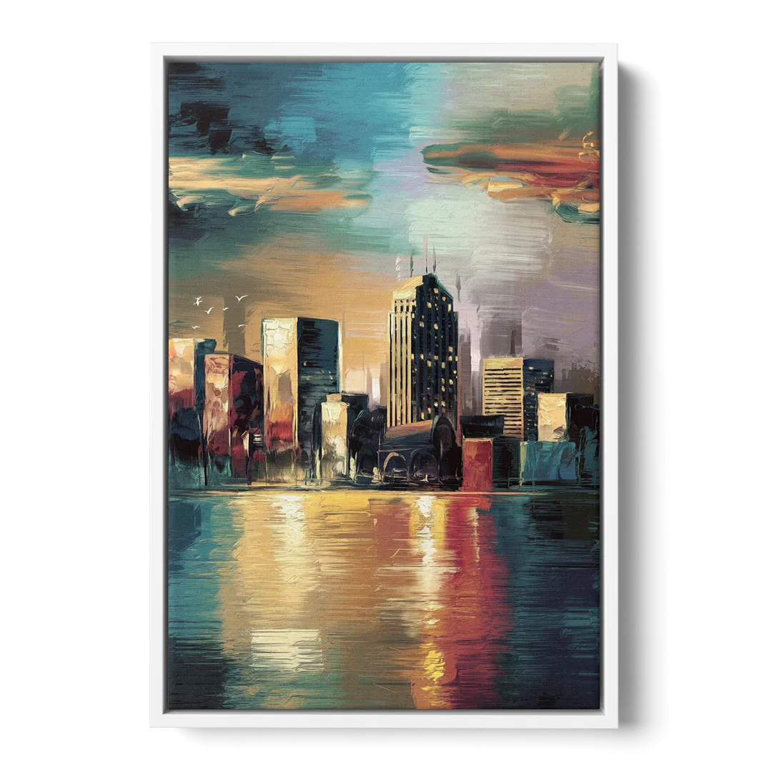 Springfield City Skyline - White Frame Canvas