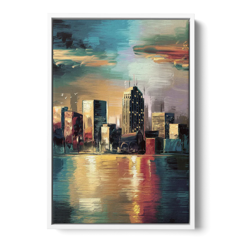 Springfield City Skyline - White Frame Canvas