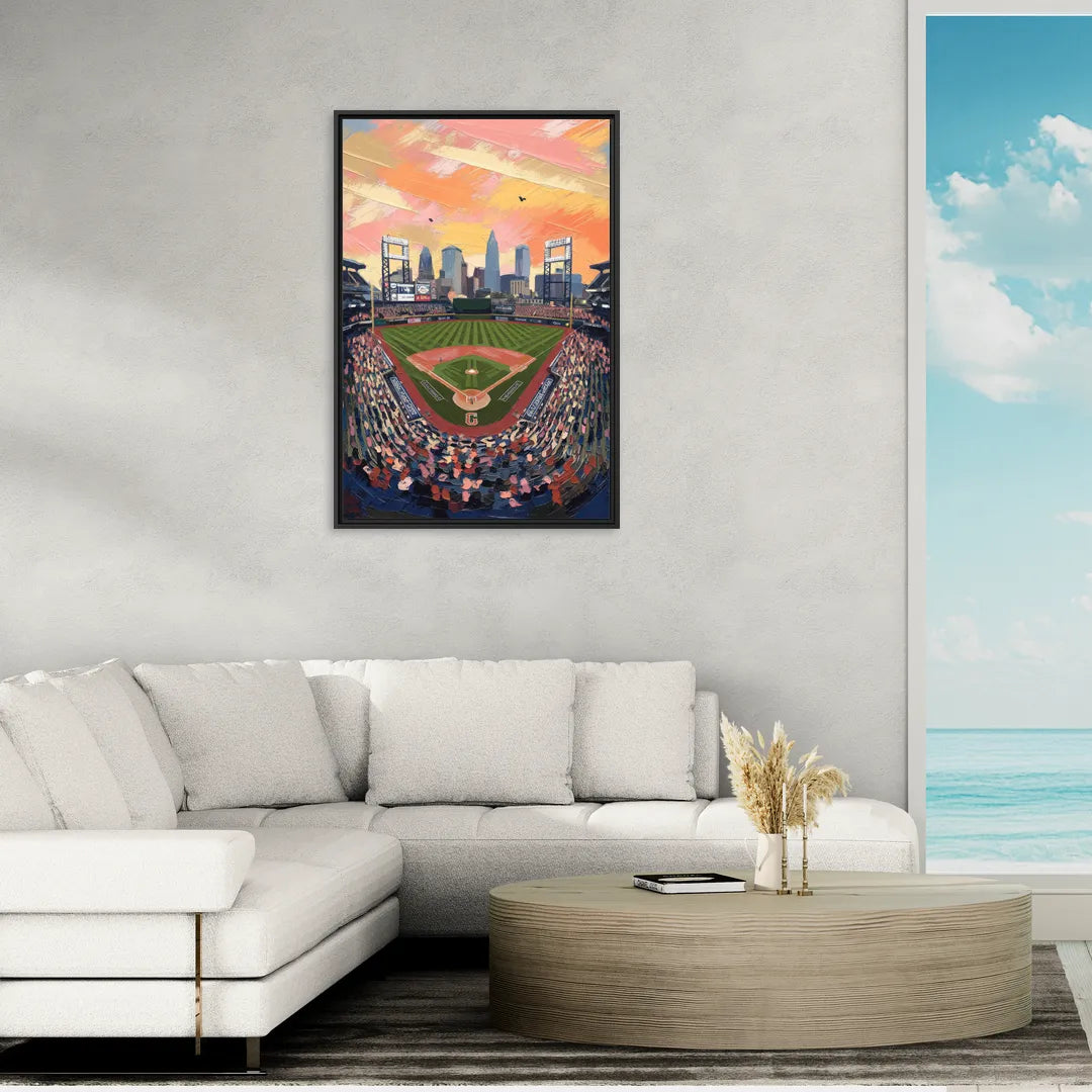 Cleveland Guardians Baseball Field - Living Room Black Frame Canvas